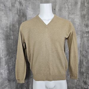 Vintage 80s‎ Lands End Mens L Tan 100% Cashmere Knit VNeck Sweater SCOTLAND
